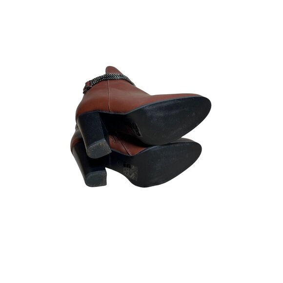 Olivia Miller Brown Ankle Boots With Chain Embellishment Fall Winter Fashion  6 - Picture 6 of 8